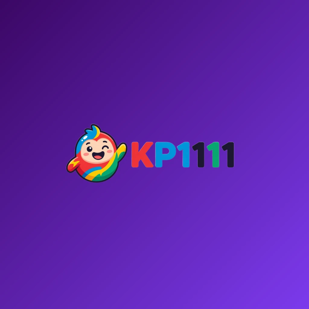 Mascot-style logo for KP1111 featuring a friendly character icon with bold, colorful gaming brand style lettering on a transparent background in a wide horizontal rectangular wordmark layout